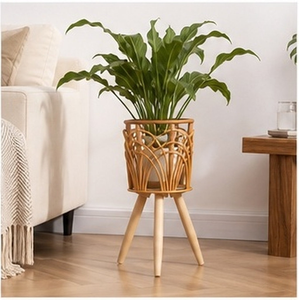 Rattan Plant Basket - Wood Rattan Planter Basket Stand Wood