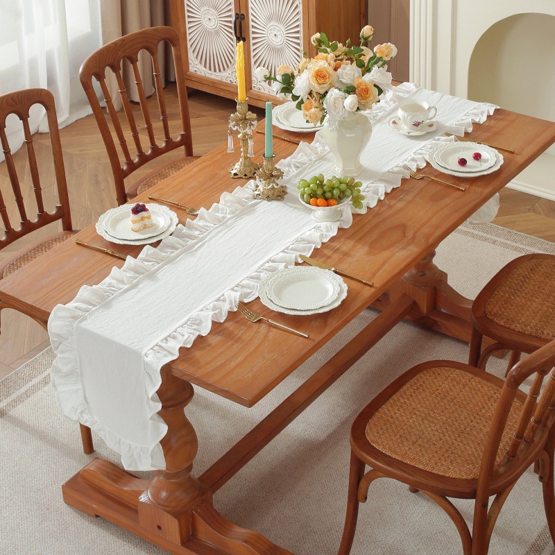 Solid Color Ruffled Rectangula - огляд і ціна Linen Table Runner