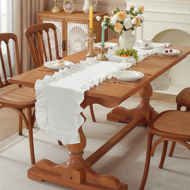 Solid Color Ruffled Rectangula - огляд і ціна Linen Table Runner