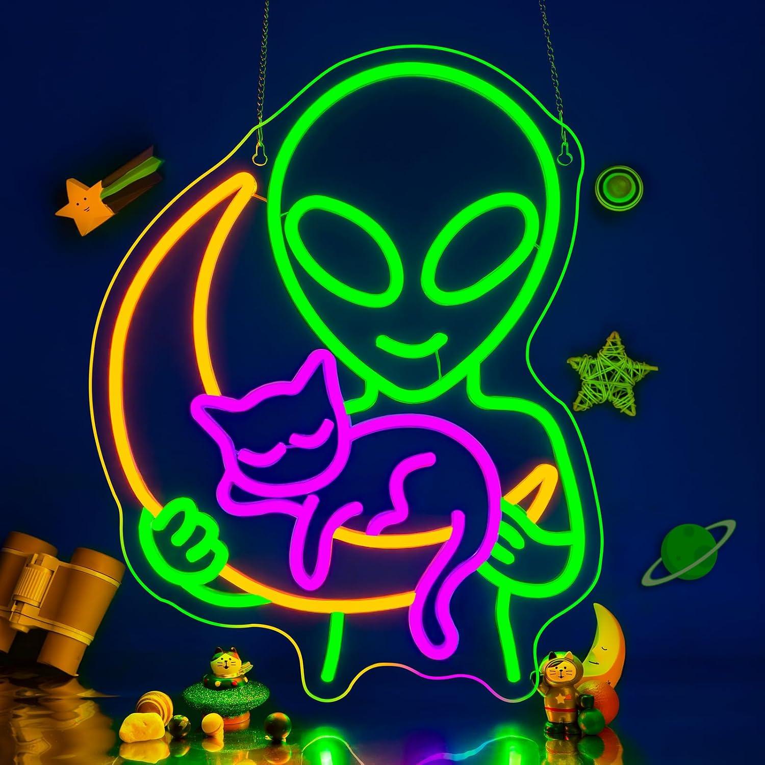 Alien Cat Neon Sign Sleepy Cat - огляд і ціна Home Decor Theme