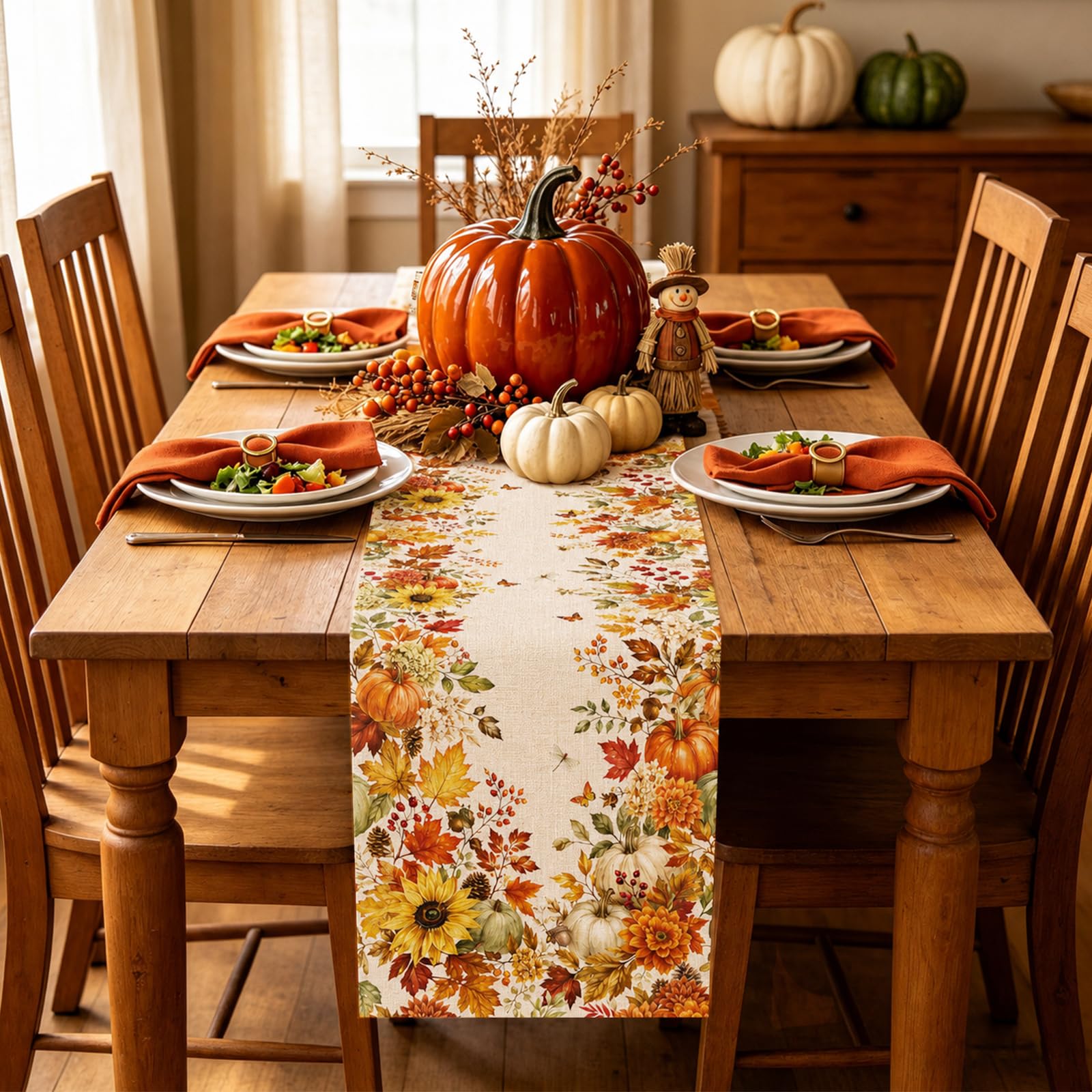 Autumn Sunflower Pumpkin Maple - огляд і ціна Linen Table Runner